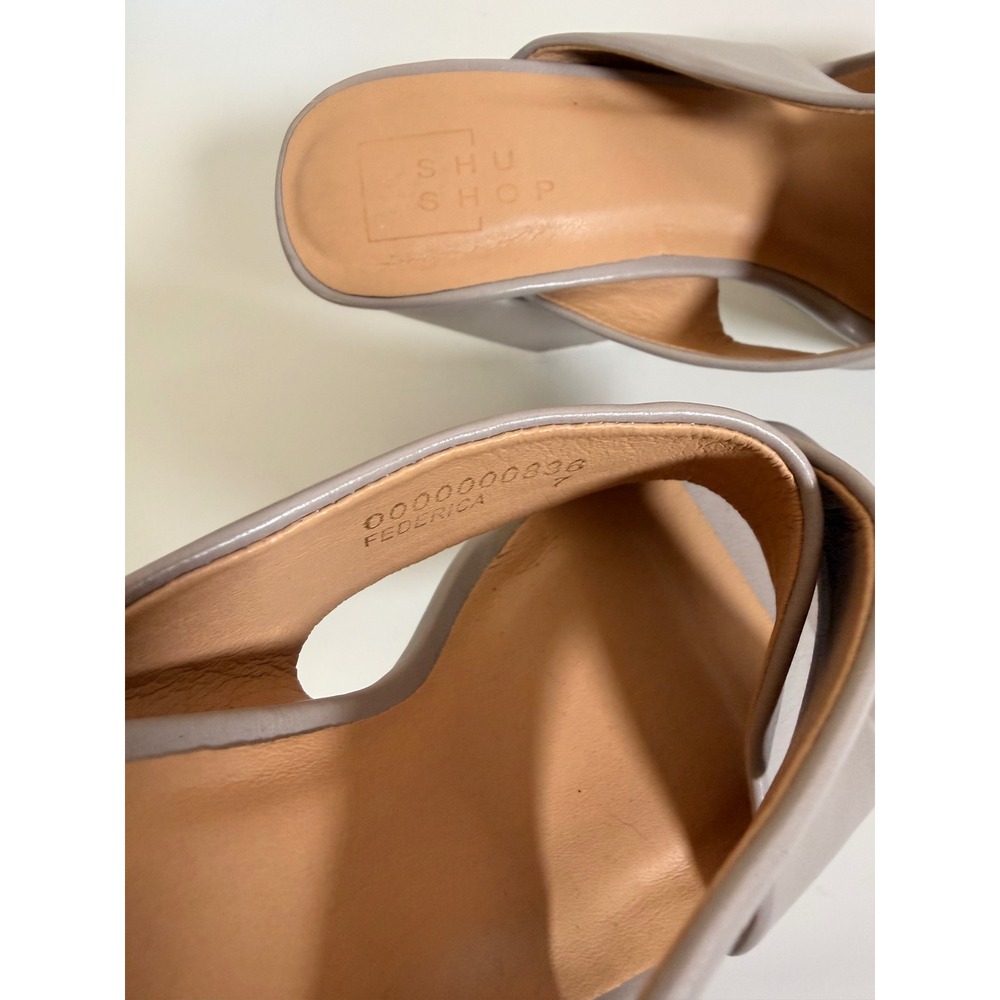 Shu Shop Federica Platform Mules Women 7 Grey Excellent Cross Strap Block Heel - Picture 5 of 7